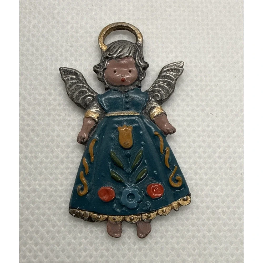 German Pewter Angel Ornament Hand Painted Kuhn Zinn